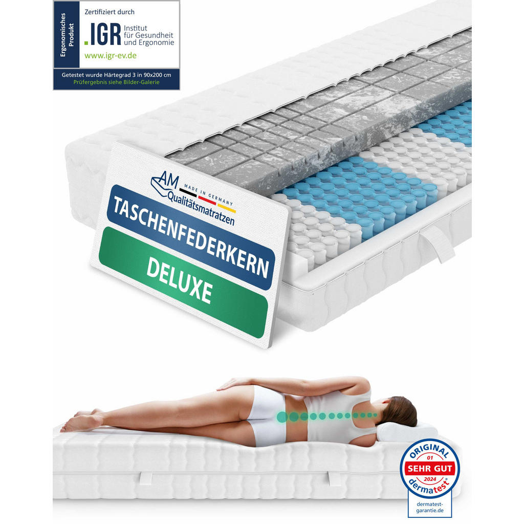 AM Qualitätsmatratzen MATRACE s taštičkovými pružinami 3D Deluxe 160/200 cm H3 - výška 24 cm a potah z tencelu