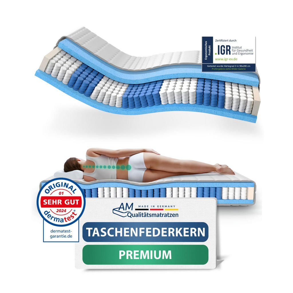 AM Qualitätsmatratzen PRÉMIOVÁ matrace s taštičkovými pružinami 90/200 cm H3 - výška 24 cm a potah z tencelu