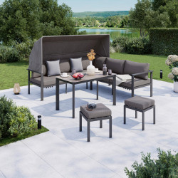 Ambia Garden JÍDELNÍ TERASOVÁ SOUPRAVA 5dílné, kov, sklo, textil