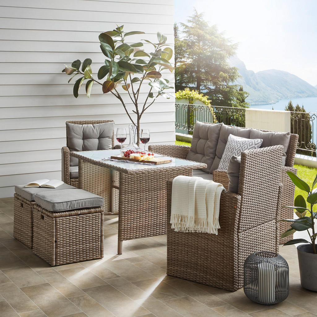 Ambia Garden ZAHRADNÍ JÍDELNÍ SET kov, plast, sklo, textil