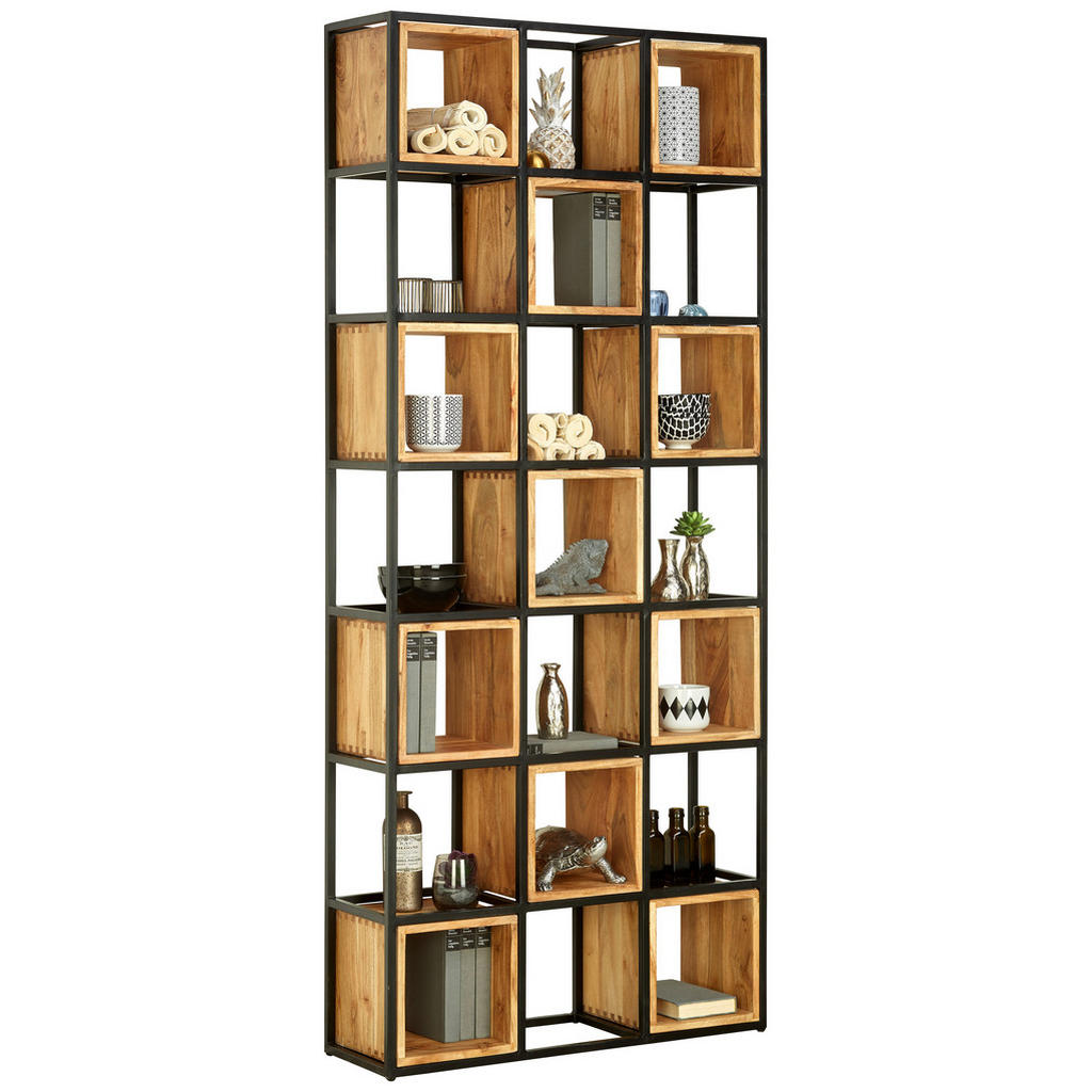 Ambia Home REGÁL, černá, barvy akácie, železo, akácie, 78/180/24 cm