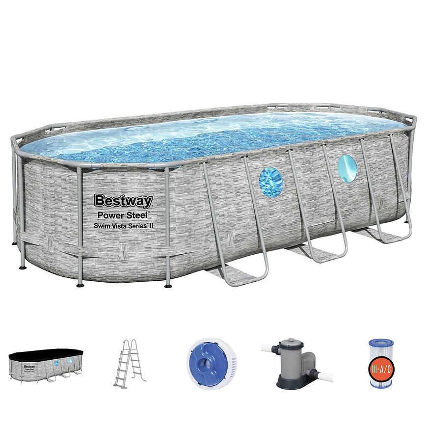 Bazén Power Steel Swim Vista 5.49 x 2.74 x 1.22 m s filtrací vzor kámen, 56716