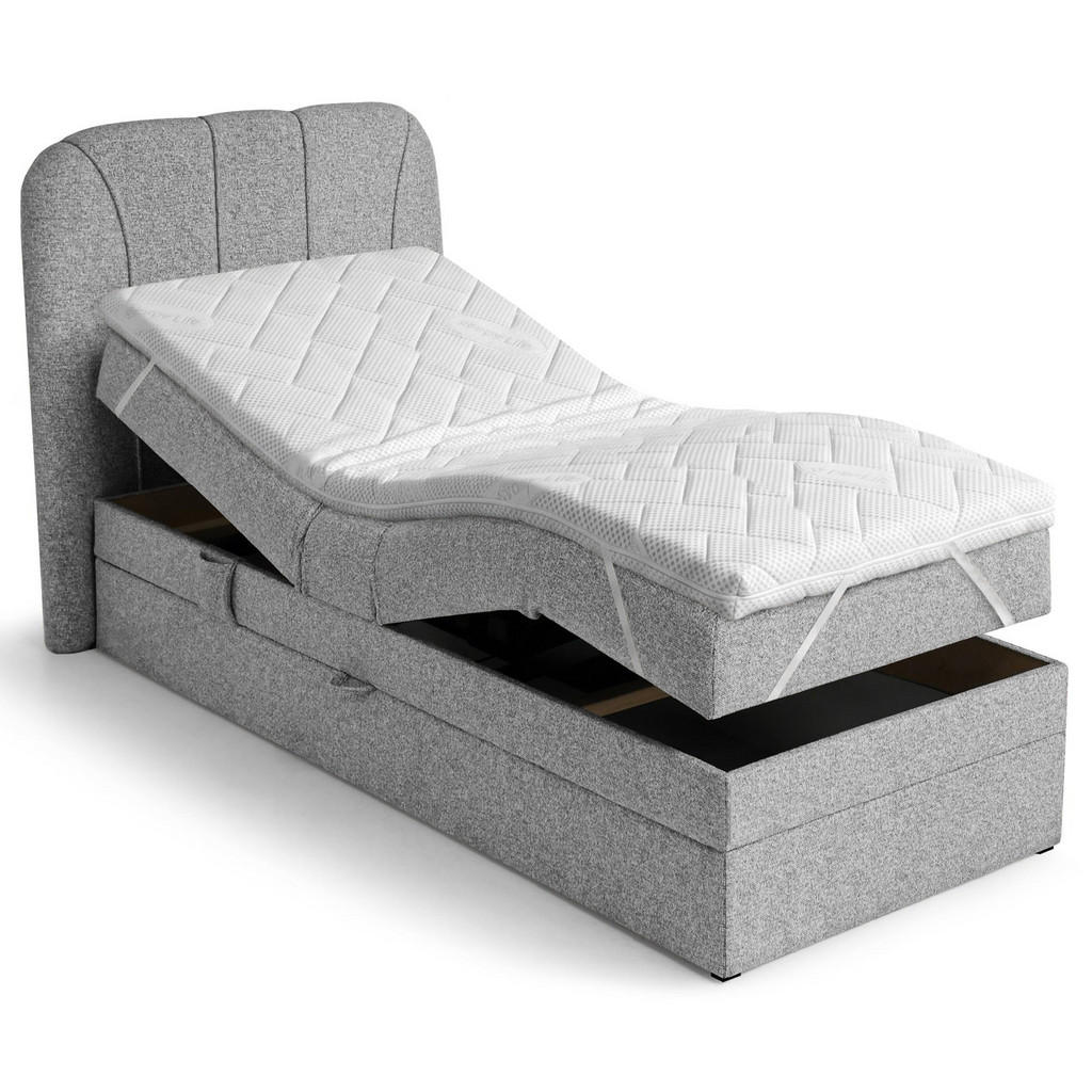 Beautysofa BOXSPRINGOVÁ POSTEL Romeo, jednolůžko s elektrickým polohováním matrace, 90x200 cm, šedá