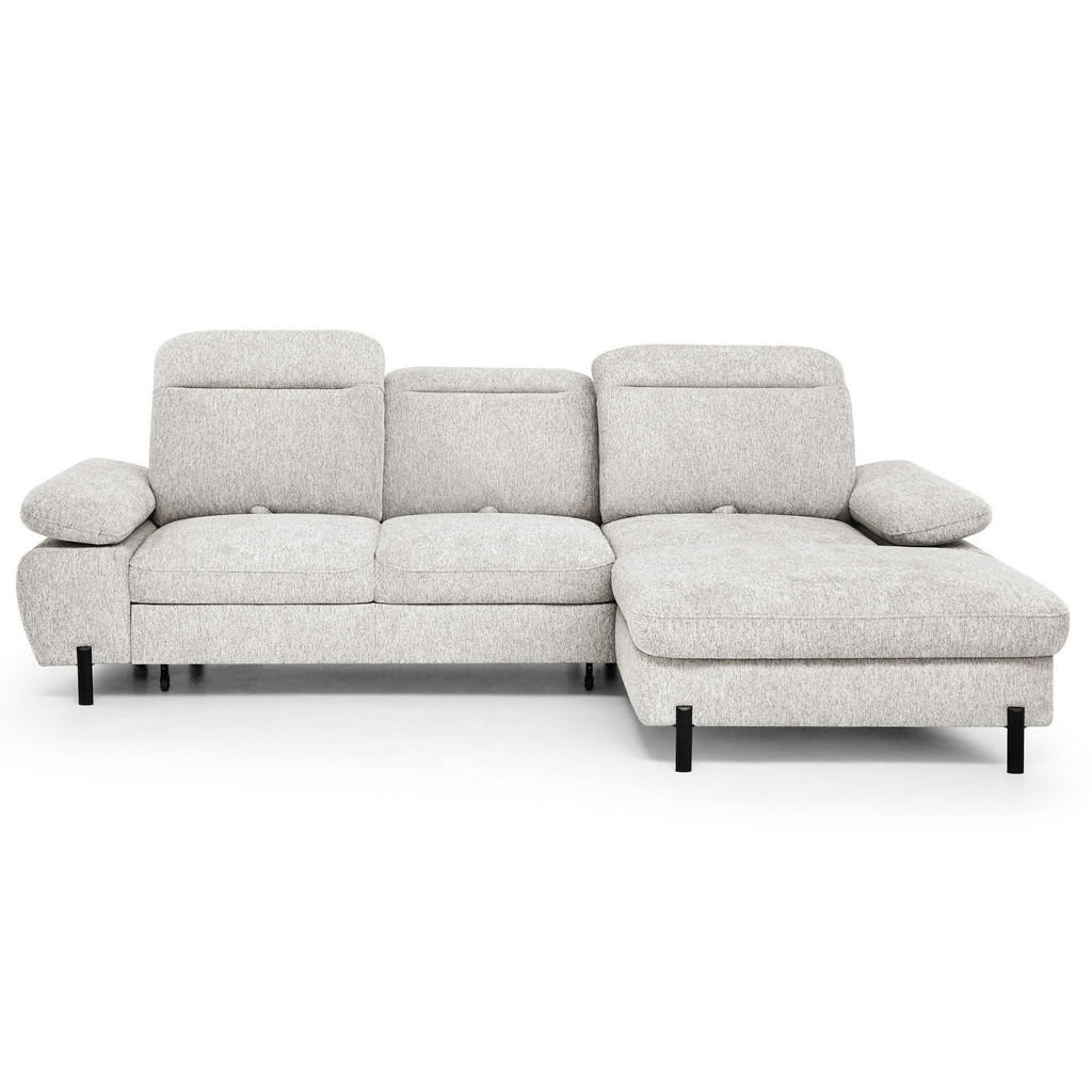 Beautysofa ROZKLÁDACÍ ROHOVÁ SEDACÍ SOUPRAVA Sora Mini s nastavitelnými opěrkami hlavy a funkcí spaní, žinylková látka, béžová, pravá