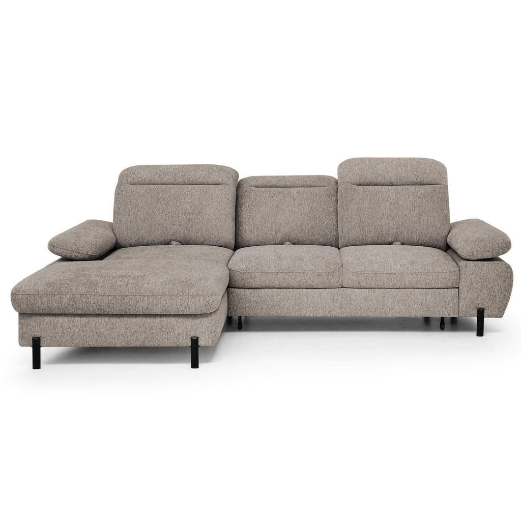 Beautysofa ROZKLÁDACÍ ROHOVÁ SEDACÍ SOUPRAVA Sora Mini s nastavitelnými opěrkami hlavy a funkcí spaní, žinylková látka, světle hnědá, levá