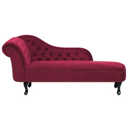 Beliani ČALOUNĚNÉ LEHÁTKO CHAISE LONGUE Sametová látka burgundsky červené levostranné Nimes