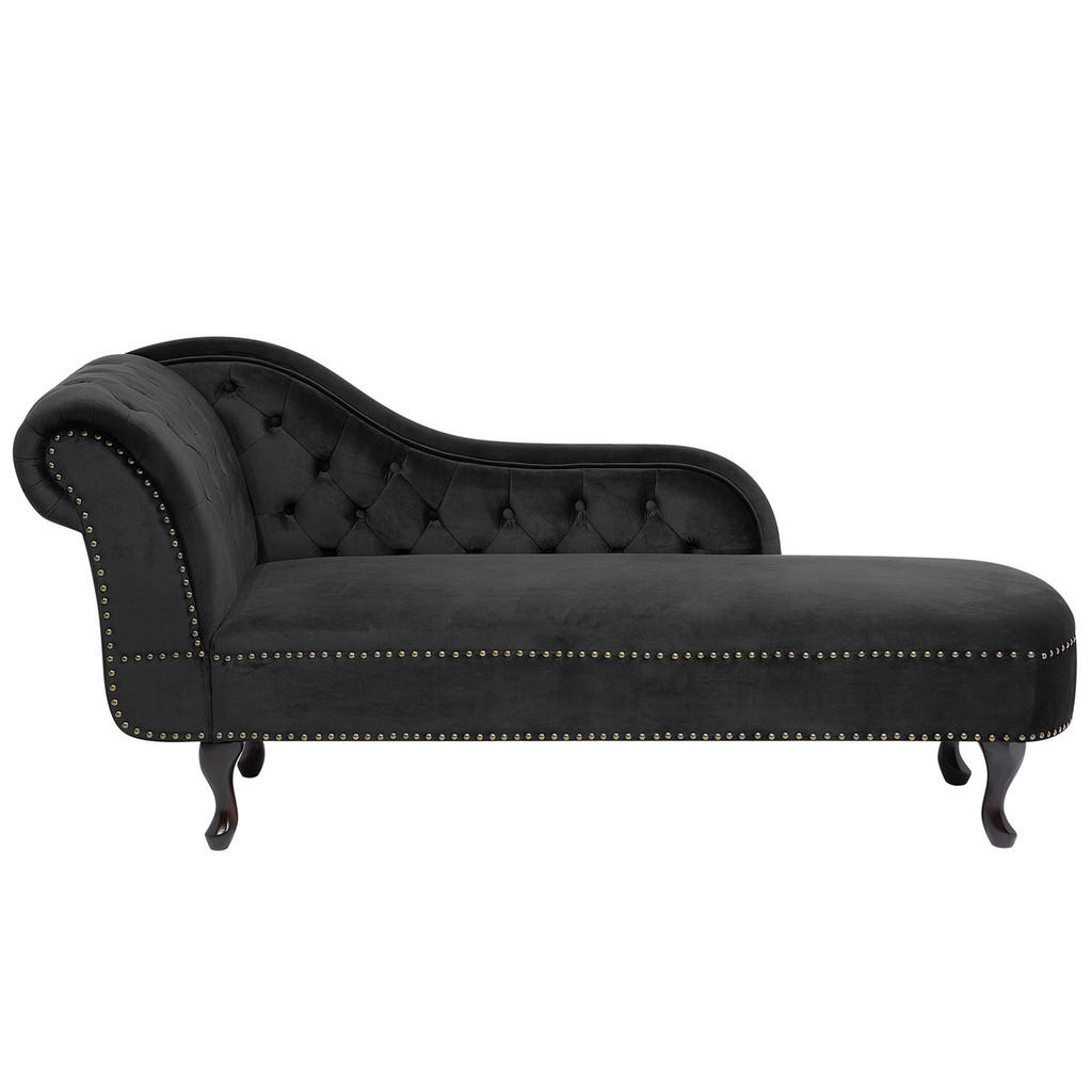 Beliani ČALOUNĚNÉ LEHÁTKO CHAISE LONGUE Sametová látka černé levostranné Nimes