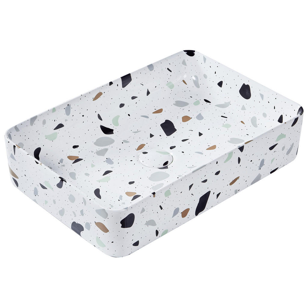 Beliani UMYVADLO NA DESKU Terrazzo Bílé 61/35 cm Keramika Nules