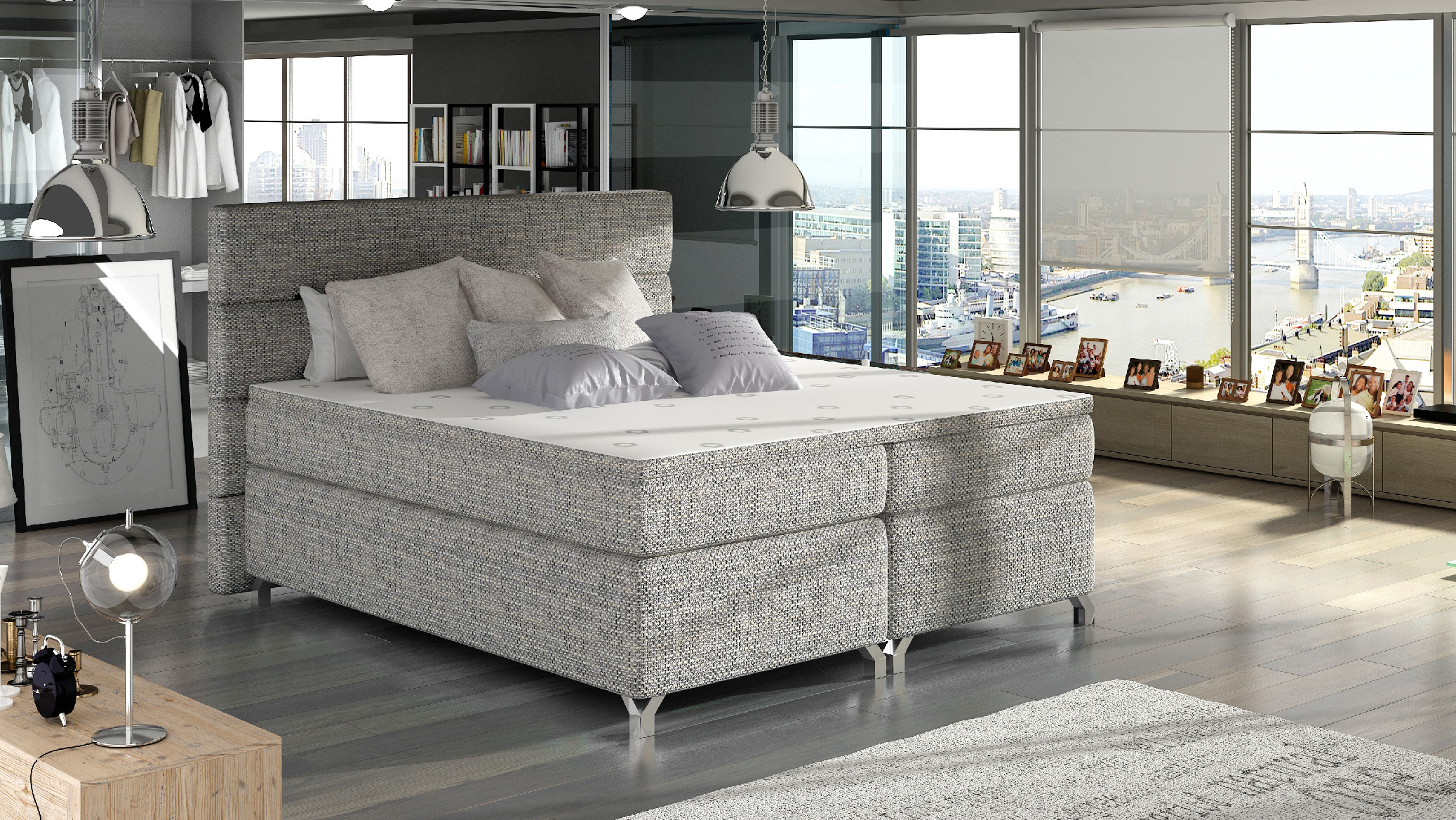 Boxspring Amadeo Rozměr: 140 x 200 cm, látka: Berlin  01, Varianta: S LED osvětlení