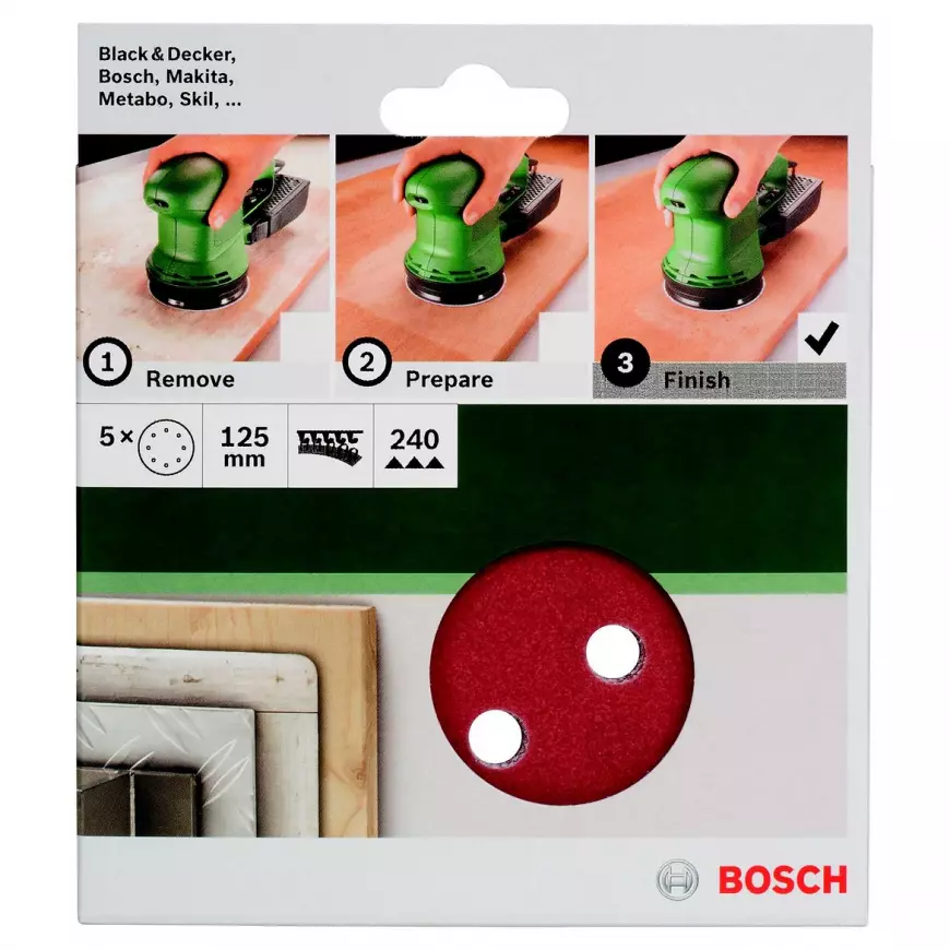 Brusný papír Řř125 Mm, 2x G60/120/ 240, 8 Děr, Suchý Zip
