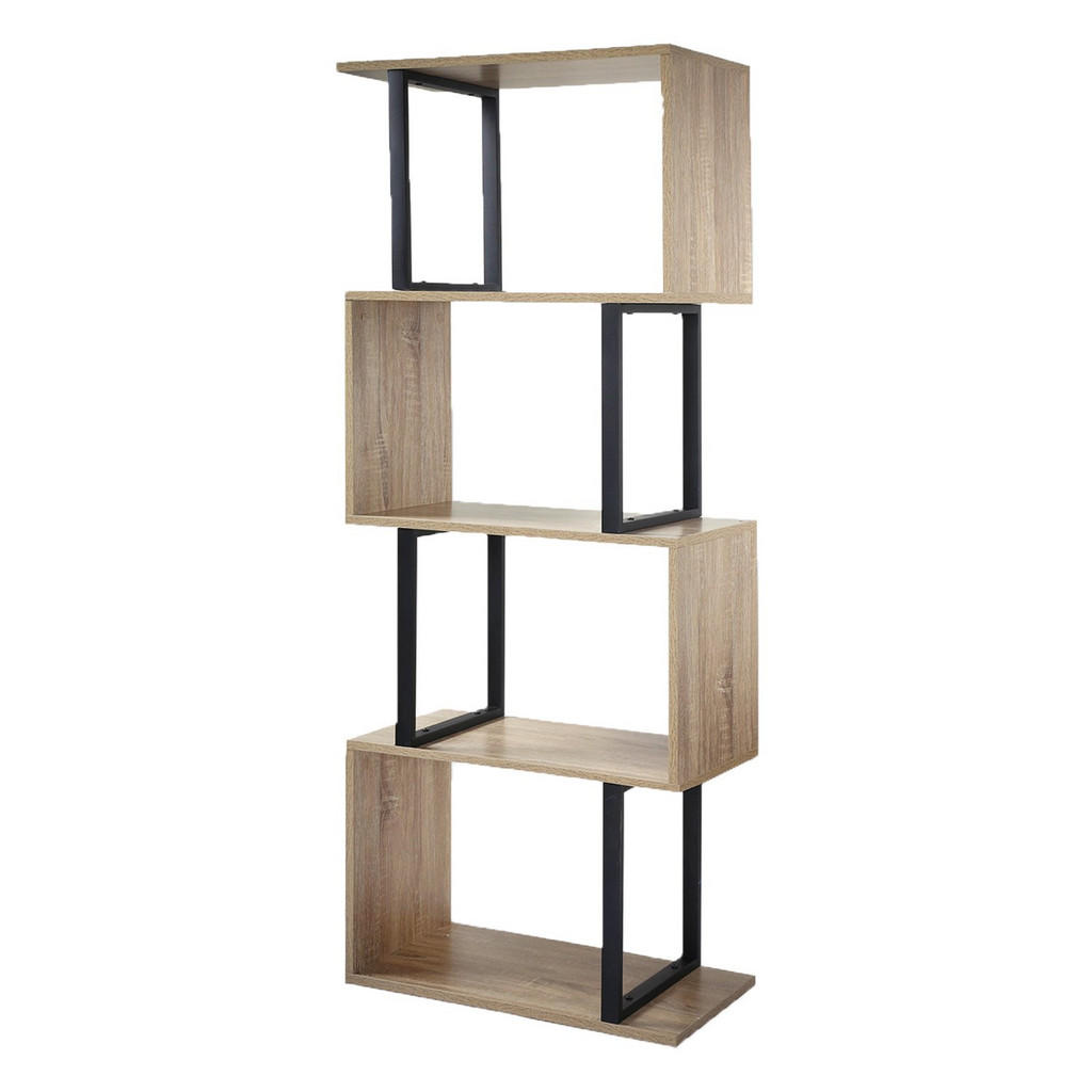 Calicosy 4PATROVÁ knihovna s dřevěnou povrchovou úpravou a kovovými sloupky - výška 148 cm