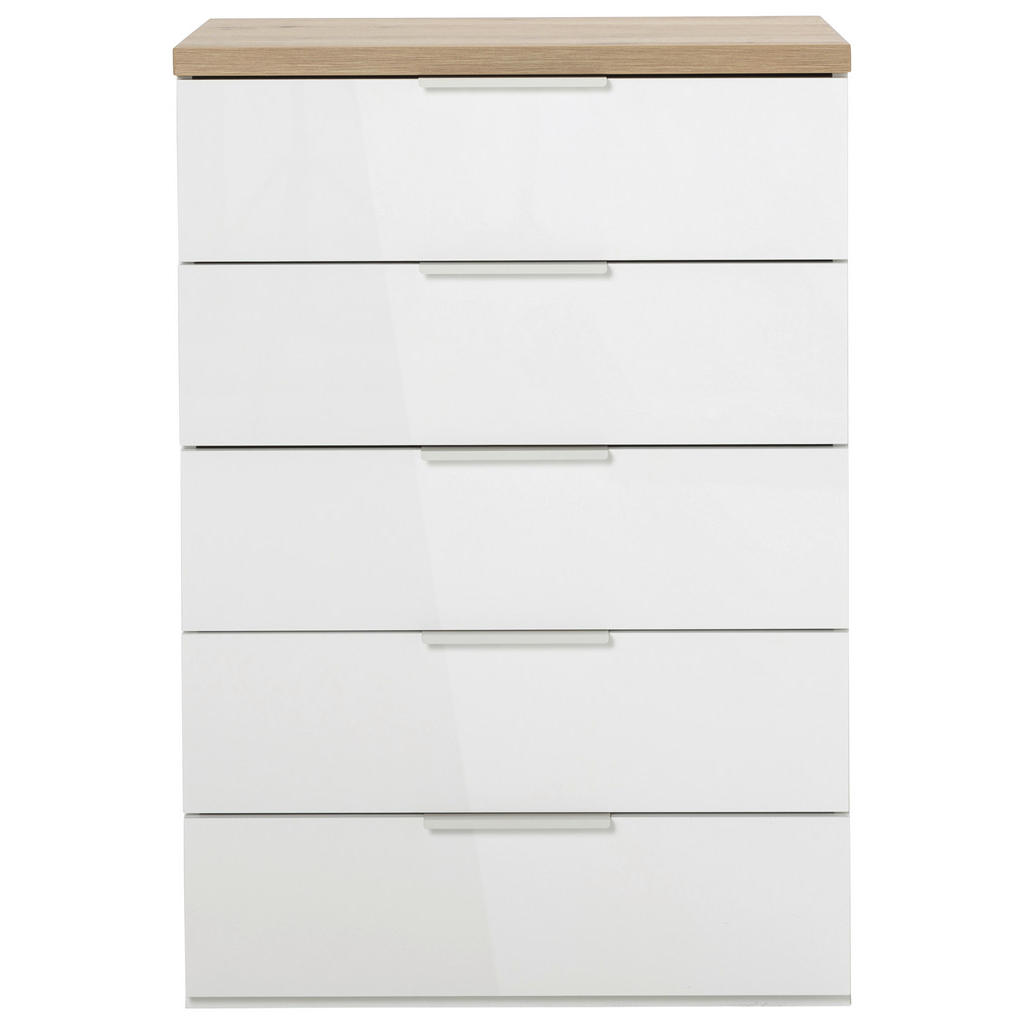 Carryhome KOMODA, dub artisan, vysoce lesklá bílá, 69/101/44 cm