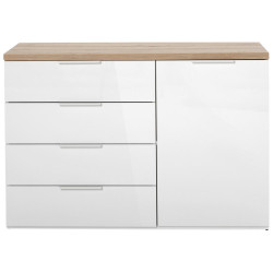Carryhome KOMODA, dub artisan, vysoce lesklá bílá, 120/83/44 cm