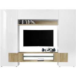 Carryhome OBÝVACÍ STĚNA, barvy dubu, vysoce lesklá bílá