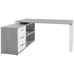 Carryhome ROHOVÝ PSACÍ STŮL, šedá, vysoce lesklá bílá, 140/170/75 cm