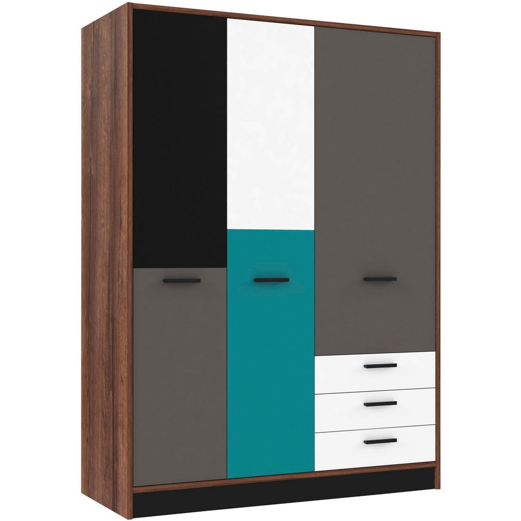 Carryhome ŠATNÍ SKŘÍŇ, šedá, zelená, černá, bílá, barvy dubu, 144/200/60 cm