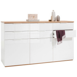 Carryhome ŠIROKÁ KOMODA, barvy dubu, vysoce lesklá bílá, 180/102/50 cm