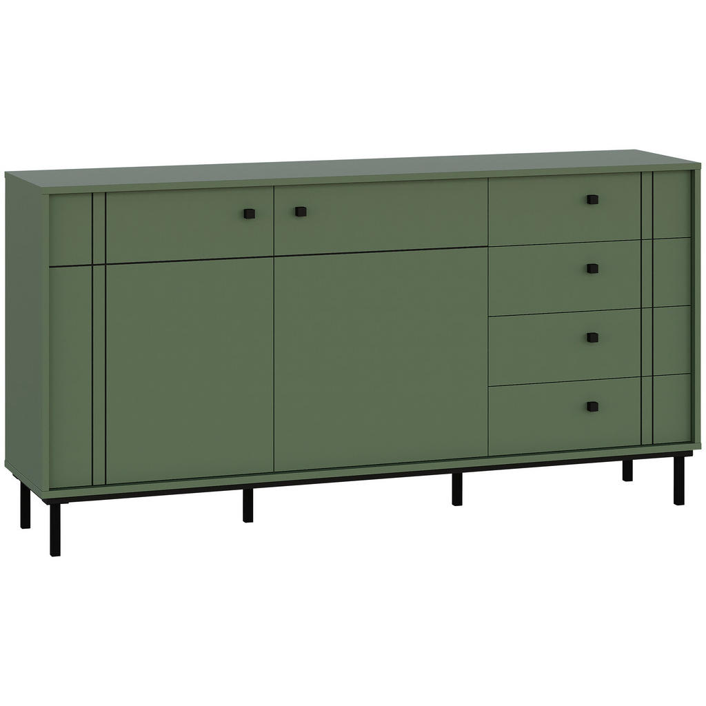 Carryhome ŠIROKÁ KOMODA, zelená, 160,2/81,8/37 cm