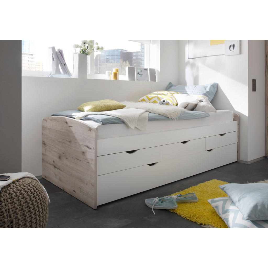 Carryhome VÝSUVNÁ POSTEL, 90-180/200 cm bílá, přírodní barvy