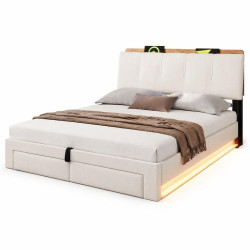 CHICFURN ČALOUNĚNÁ POSTEL 140/200 cm v béžové barvě s úložným prostorem, LED a USB-C