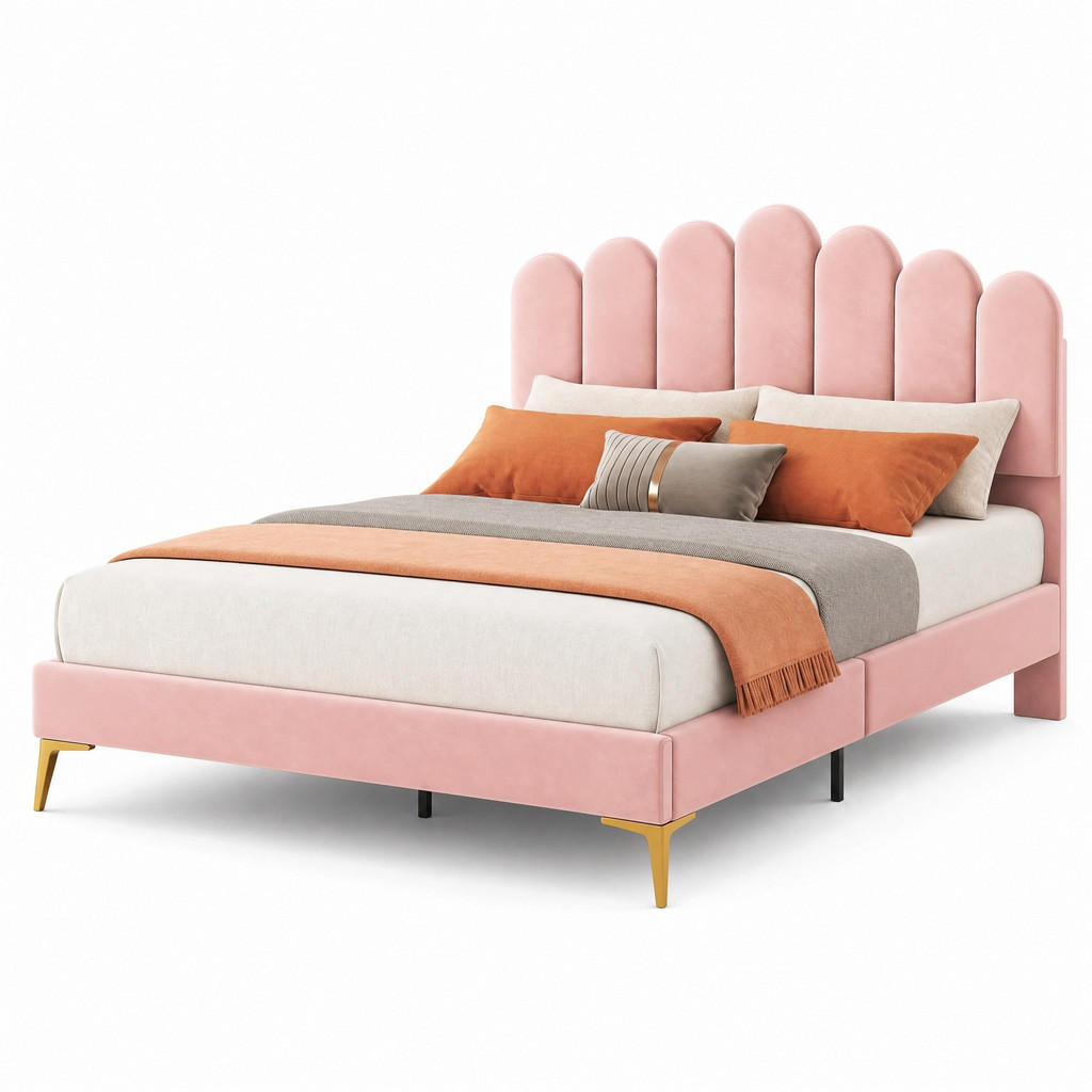 CHICFURN ČALOUNĚNÁ POSTEL 140/200 cm v růžové barvě se sametovým čelem a lamelovým roštem