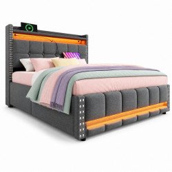 CHICFURN ČALOUNĚNÁ POSTEL 140/200 cm v šedé barvě s úložným prostorem, LED a USB