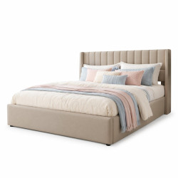 CHICFURN ČALOUNĚNÁ POSTEL 160/200 cm v béžové barvě s úložným prostorem a lněnou látkou