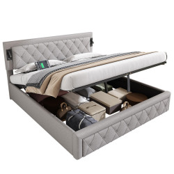 CHICFURN ČALOUNĚNÁ POSTEL 180/200 cm v šedé barvě s úložným prostorem, osvětlením a USB