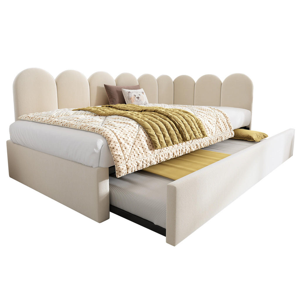 CHICFURN ČALOUNĚNÁ POSTEL 90/200 cm & 90/190 cm v béžové barvě s výsuvným lůžkem