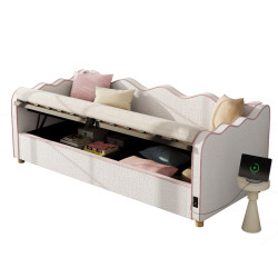 CHICFURN ČALOUNĚNÁ POSTEL 90/200 cm v béžové barvě s úložným prostorem, USB a Type-C