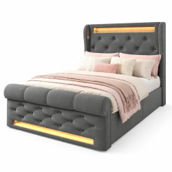 CHICFURN ČALOUNĚNÁ POSTEL 90/200 cm v šedé barvě s úložným prostorem, LED a USB-C ze sametu