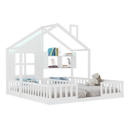 CHICFURN DĚTSKÁ POSTEL 90/200 cm & 90/200 cm v bílé barvě s LED osvětlením a zábranami