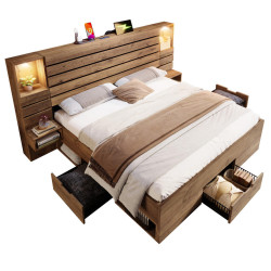 CHICFURN POSTEL 180/200 cm v dubovém dekoru s LED osvětlením, USB a Type-C