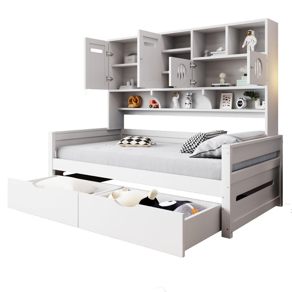 CHICFURN POSTEL 90/200 cm v bílé barvě s úložnými prostory a 2 zásuvkami