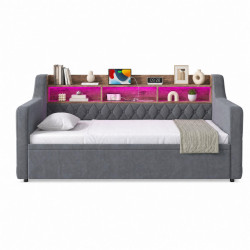 CHICFURN ROZKLÁDACÍ POHOVKA 90/190 cm v tmavě šedé barvě se sametem, LED, USB a Type-C