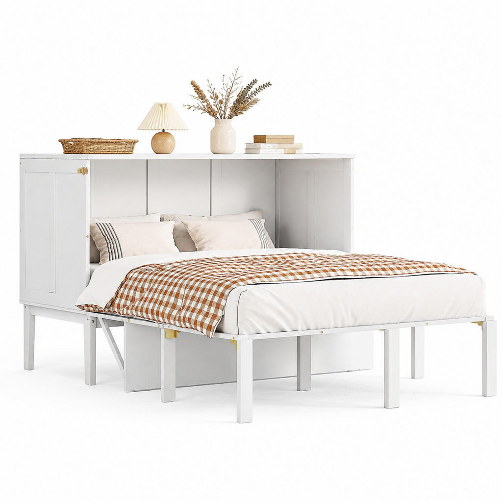 CHICFURN SKLÁPĚCÍ POSTEL 140/200 cm v bílé barvě s úložným prostorem