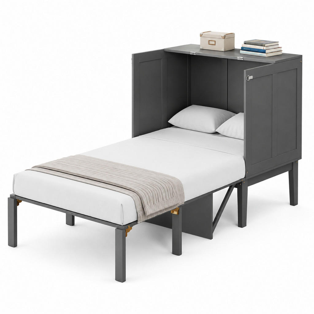 CHICFURN SKLÁPĚCÍ POSTEL 90/200 cm v šedé barvě s úložným prostorem