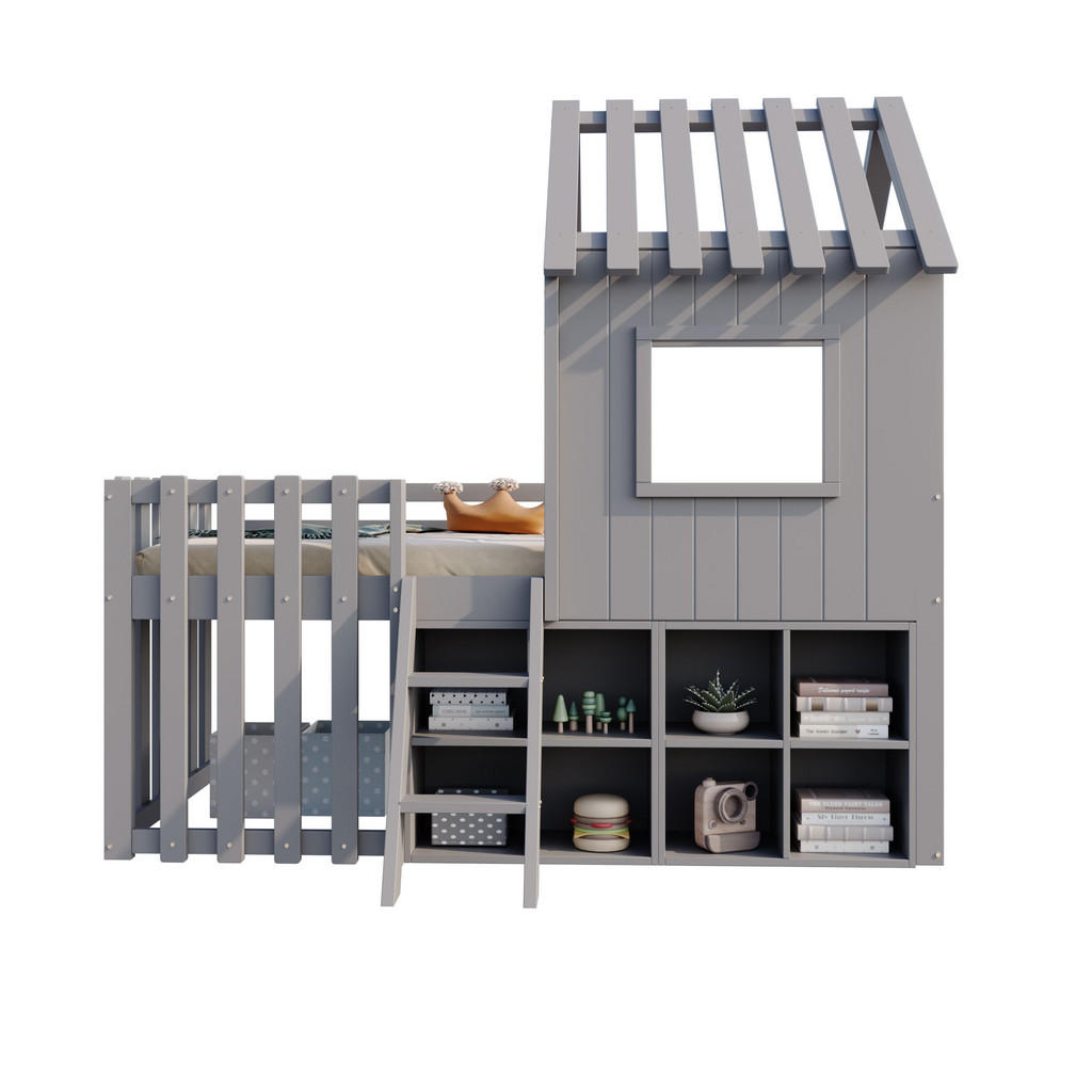 CHICFURN VYVÝŠENÁ POSTEL 90/200 cm v šedé barvě s úložným prostorem
