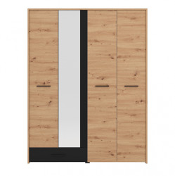 Čtyřdveřová šatní skříň se zrcadlem a zásuvkou geralt - dub