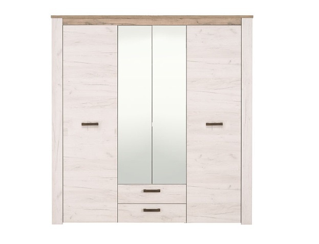 Čtyřdveřová šatní skříň se zrcadlem henry - dub bílý/dub šedý