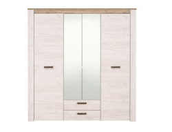 Čtyřdveřová šatní skříň se zrcadlem henry - dub bílý/dub šedý