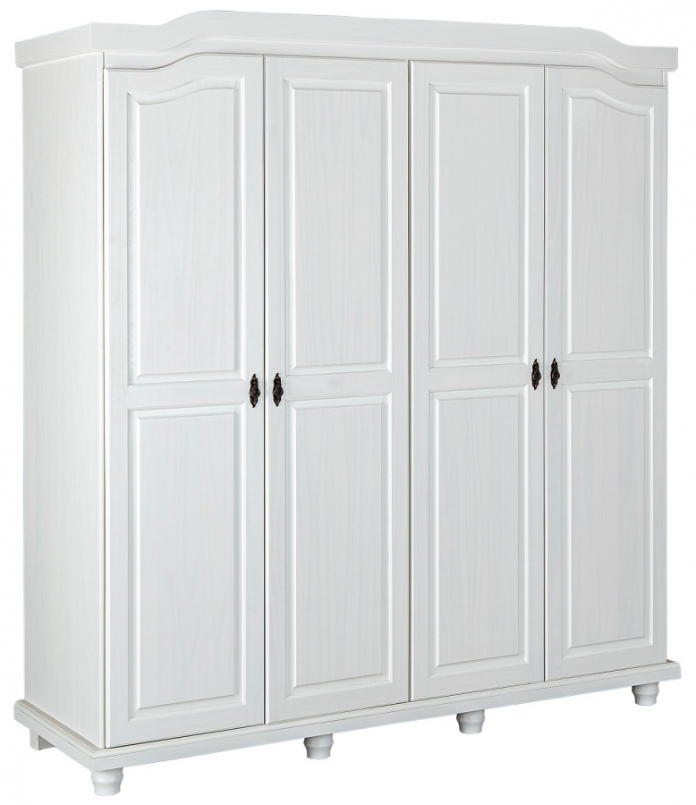 Čtyřdveřová šatní skříň z masivu zorina - bílá