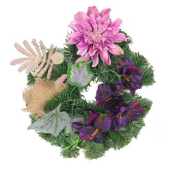 Dekorativní věnec 2 květy a ozdoby o 36cm 443758