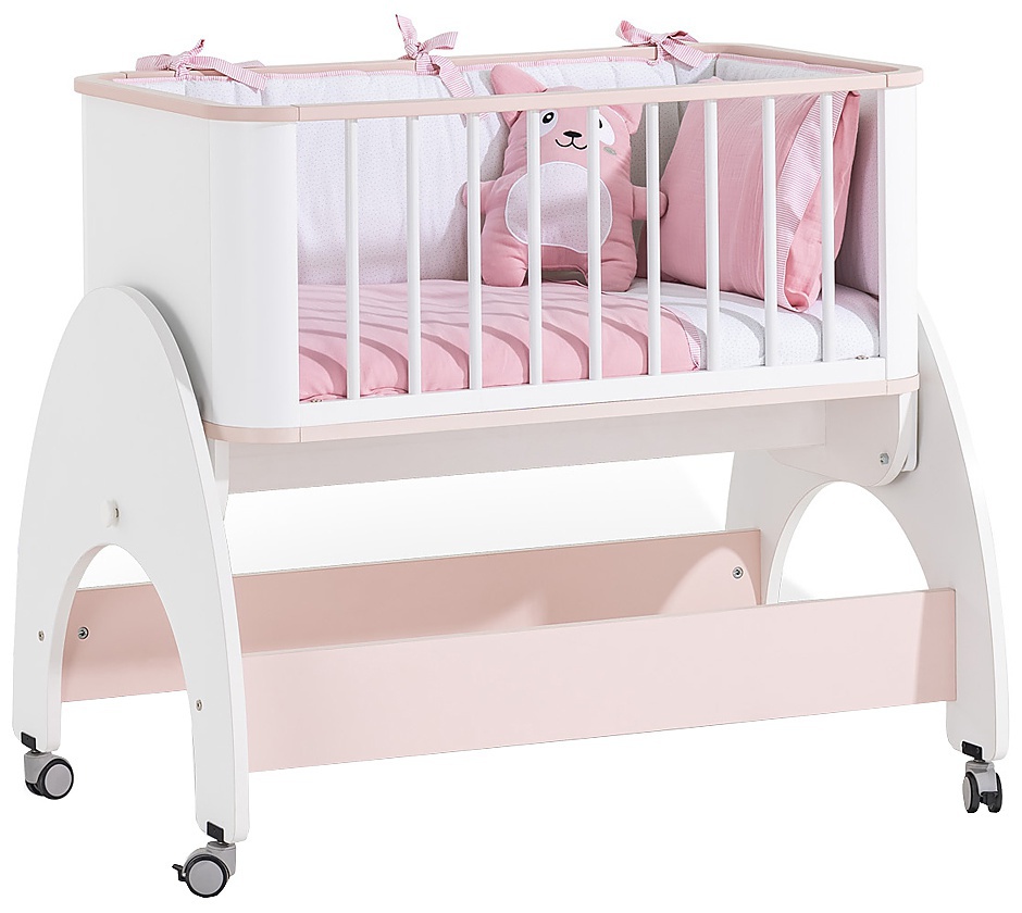 Dětská kolébka 50x90 na kolečkách s ložním setem flamenco -