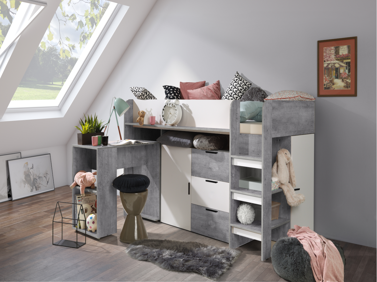 Dětský pokoj Konkret 1 Barva korpusu: Beton, Dveře: Bílá, Strana: Pravá