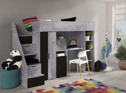 Dětský pokoj Konkret 14 Barva korpusu: Beton, Dveře: Černá, Strana: Levá