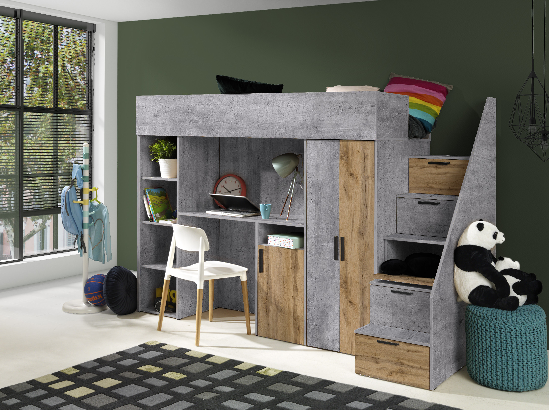 Dětský pokoj Konkret 14 Barva korpusu: Beton, Dveře: Dub wotan, Strana: Pravá