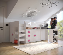 Dětský pokoj Toledo 1B Barva korpusu: Bílá, Úchytky: Růžové