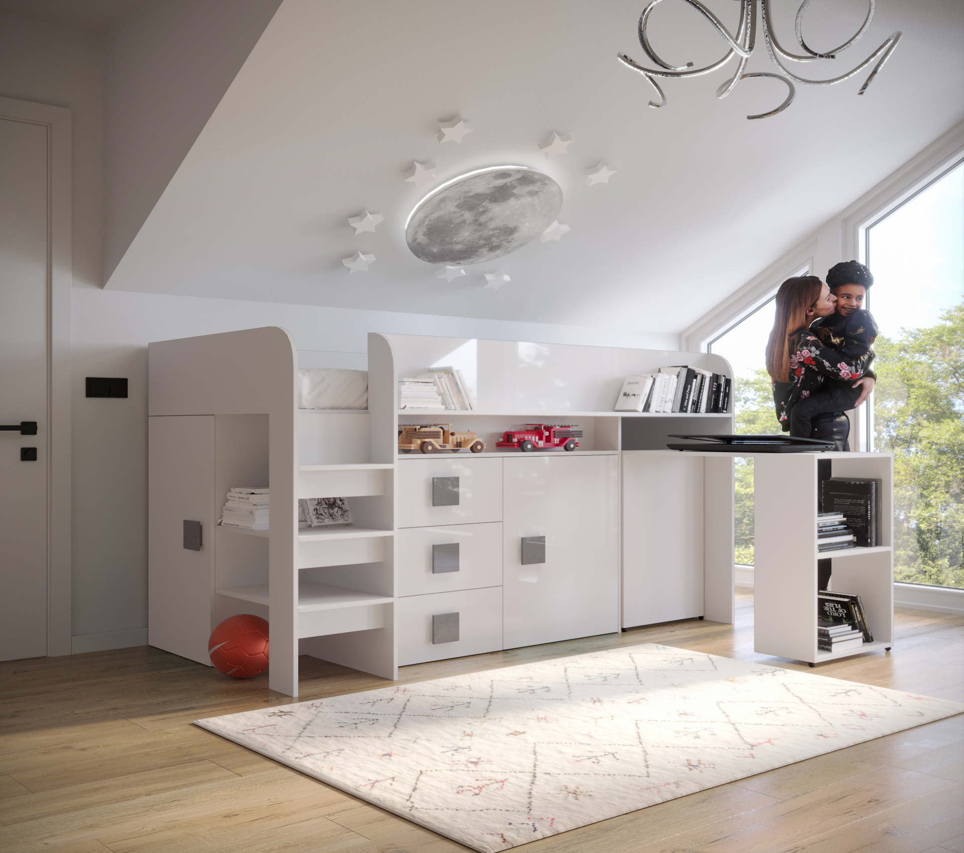 Dětský pokoj Toledo 1B Barva korpusu: Bílá, Úchytky: Šedé