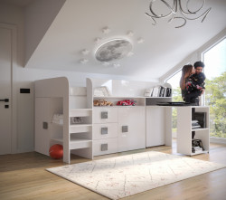 Dětský pokoj Toledo 1B Barva korpusu: Bílá, Úchytky: Šedé